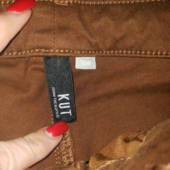 Kut From The Kloth Pants Dark Caramel Reese High Rise Tie Waist Utility Straight - Picture 5 of 5